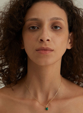 ZIVGREY孔雀石项链爱心锁骨链