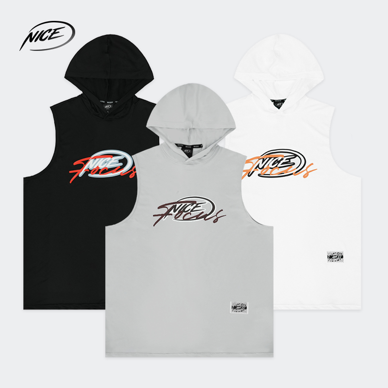 NICEID NICE连帽篮球背心投篮服热身训练服透气运动宽松无袖上衣 - 图3