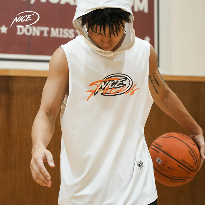 NICEID NICE连帽篮球背心投篮服热身训练服透气运动宽松无袖上衣 - 图0