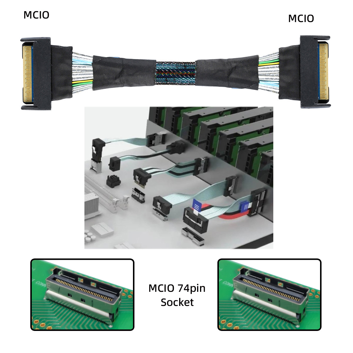 NVME Slimline SAS MCIO 24Gbps数据 SFF-8654 8I 5.0 74P PCIE转MCIO连接线MCIO 74pin公对公转接线SFF-8654 - 图3