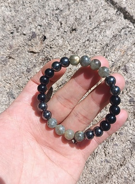 temu希音TK跨境爆款手链灰闪光黑胆石黑曜石串珠手链工厂批发