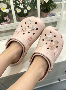 MKOP洞洞鞋配饰高级感鞋扣配件玫瑰珍珠花朵鞋花适配Cross/Crocs