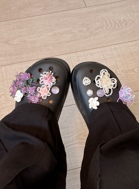 Mkop洞洞鞋配饰鞋扣配件水晶串珠珍珠鞋花装饰扣适配Cross/Crocs