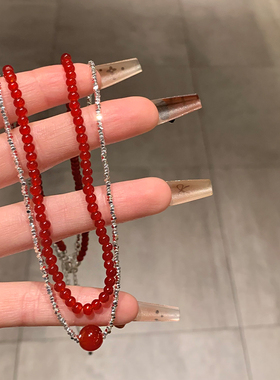 SHOWDIGU红色串珠锁骨链