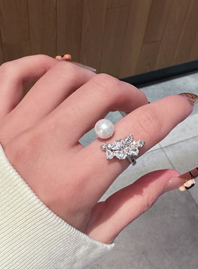 SHOWDIGU精致闪钻珍珠戒指