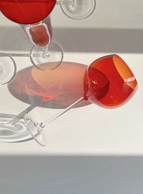 中古炙热红色红酒杯 大肚圆球高脚杯 结婚礼物酒杯 家居装饰摆件