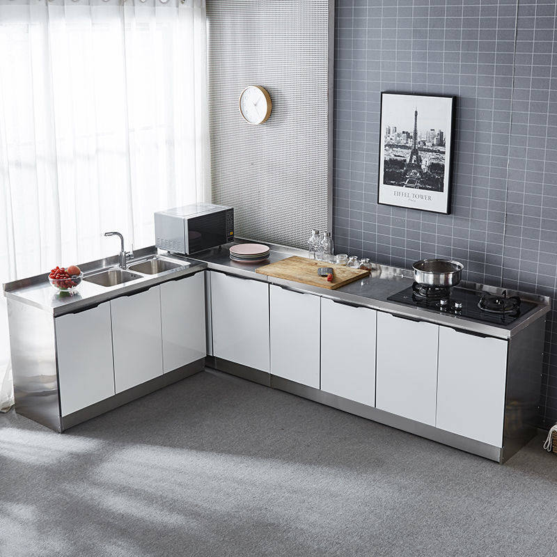 橱柜简易厨房家用组装经济型灶台水槽柜厨柜碗柜子不锈钢一体