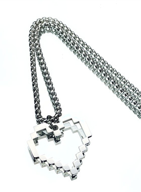 ins风日韩像素爱心钛钢男女项链