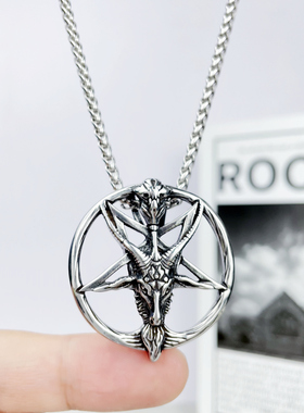 欧美霸气撒旦五芒星嘻哈钛钢项链