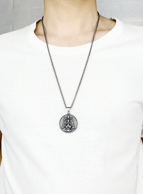 双面可戴潮男钛钢撒旦巴弗灭项链