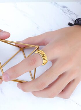 月亮太阳星星男女可旋转戒指情侣