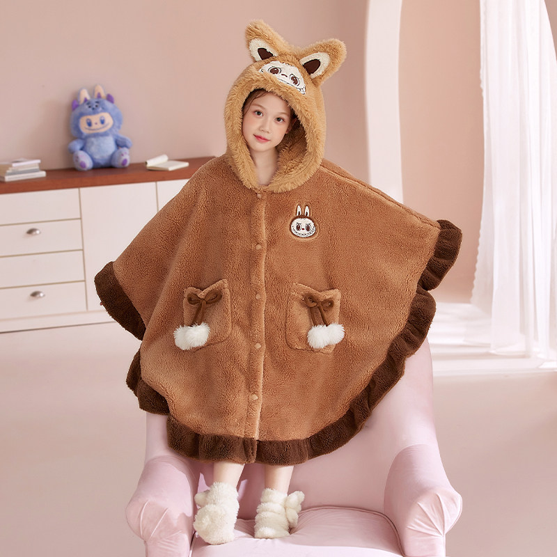 儿童睡衣长款女童秋冬法兰绒斗篷睡袍2025新款珊瑚绒亲子母女浴袍,淘宝优惠券,粉丝福利购,淘宝优惠卷