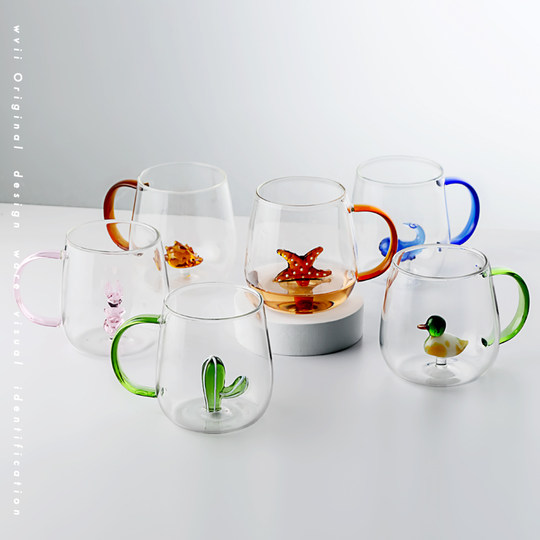 立体动物耐热玻璃杯带把水杯咖啡杯女夏季可爱情侣办公室马克杯子