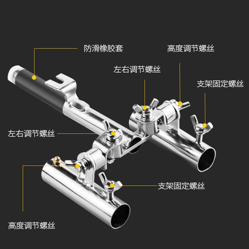 钓箱炮台不锈钢万向双炮台支架多功能钓鱼竿支架配件双头炮台 - 图1