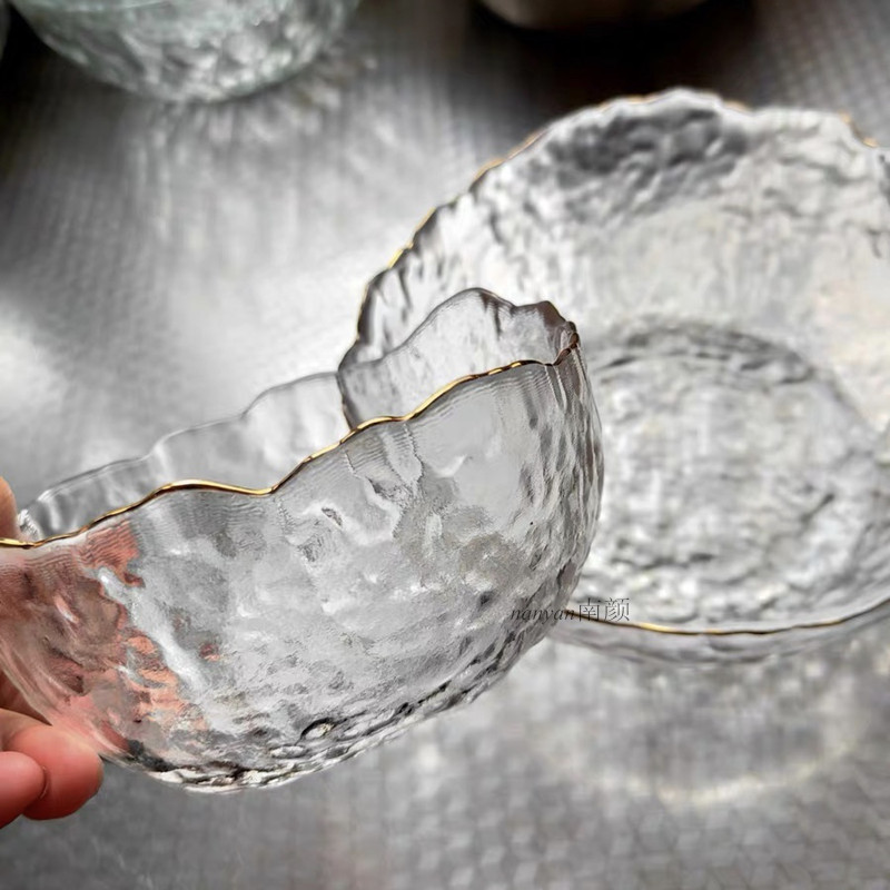 日式网红ins透明玻璃沙拉碗金边水果甜品碗创意轻奢家用餐具套装 - 图3