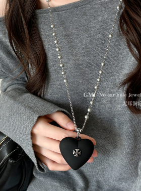 西太后爱心珍珠长款毛衣项链女