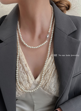 施家正圆珍珠长款项链轻奢高级感