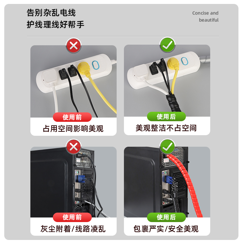 螺旋缠绕管管理电线数据线线束包线保护套防老鼠防止宠物猫咪猫咬 - 图1