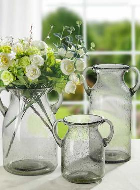 厂家直销创意简约现代花瓶双耳气泡玻璃花瓶家居装饰摆件批发