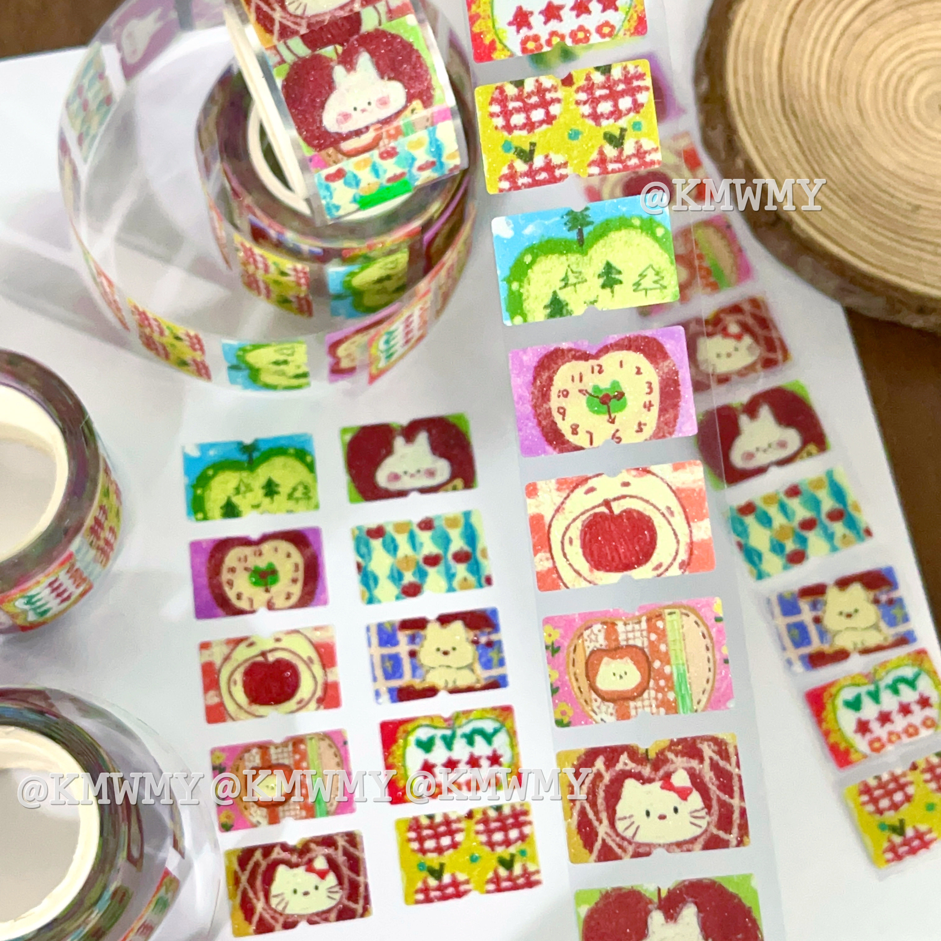 小红书同款油画苹果闪砂高颜值ins10图一循环手账diy装饰标签贴纸,淘宝优惠券,粉丝福利购,淘宝优惠卷