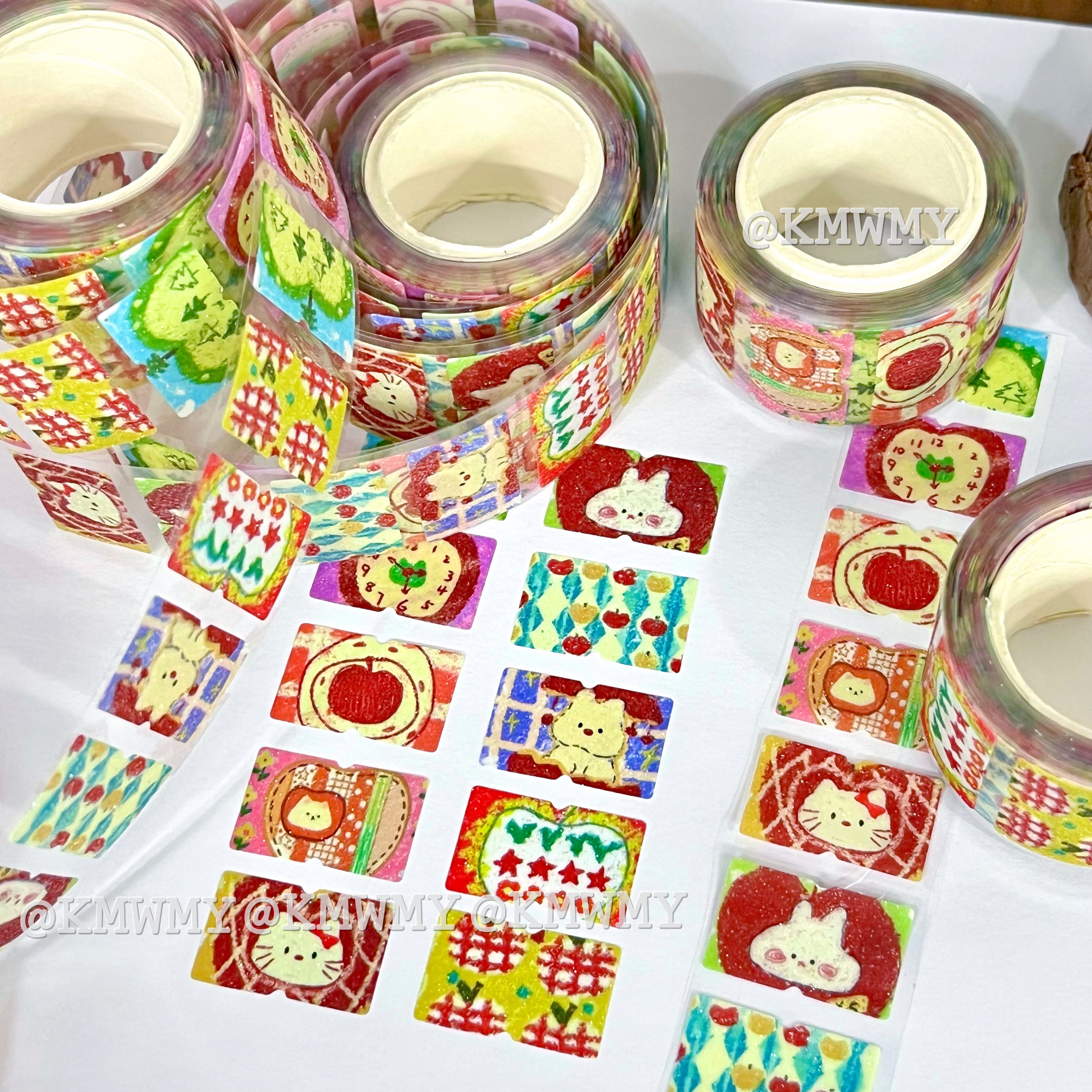 小红书同款油画苹果闪砂高颜值ins10图一循环手账diy装饰标签贴纸,淘宝优惠券,粉丝福利购,淘宝优惠卷