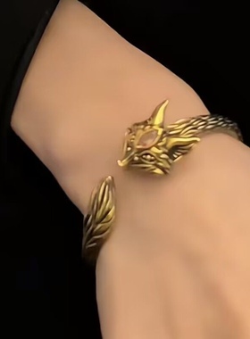 狐狸戒指中古vintage黑金色复古立体栩栩如生高级酷飒食指戒饰品