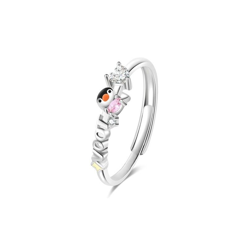 Cartoon childlike little penguin ring cute couple