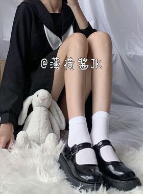 搭配玛丽珍鞋袜子天鹅绒袜子女中筒袜jk黑白色日系可爱短袜夏季薄
