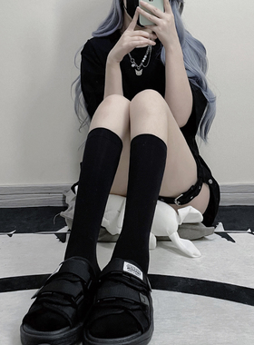 中筒袜子女25潮夏季薄款黑色JK袜纯棉日系百搭小腿袜过膝长筒袜