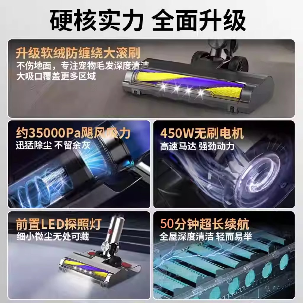 Prossisan无线吸尘器家用大吸力小型手持大功率吸拖一体除螨机