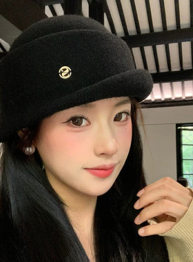 法式赫本风黑色千金礼帽女