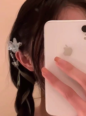 古风蝴蝶飘带发夹头饰新中式丝带绑发鸭嘴夹马尾夹超仙流苏发卡女