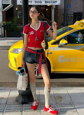 美式辣妹红色波点腰间丝巾