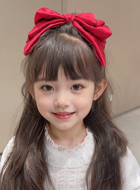 新年红色蝴蝶结发夹女后脑勺