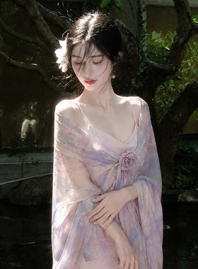清冷感紫色雪纺丝巾披肩女外搭