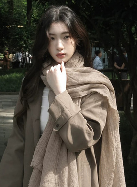 复古文艺风棉麻围巾披肩女