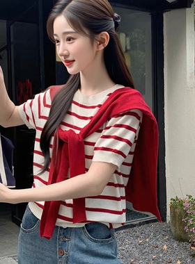 通勤风红色针织披肩外搭女