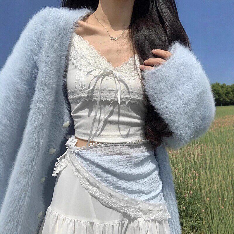 法式温柔蓝色蕾丝三角巾屁帘女新款叠穿连衣裙腰巾丝巾腰带配饰品