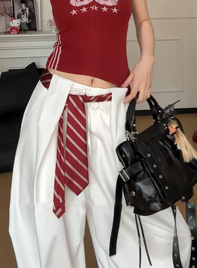 美式辣妹红色条纹领巾腰带