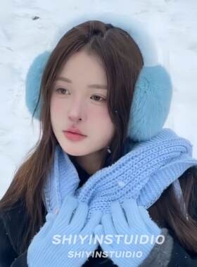 蓝色仿动物毛保暖防冻耳罩女