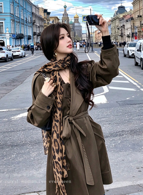 豹纹围巾女高级感复古丝巾