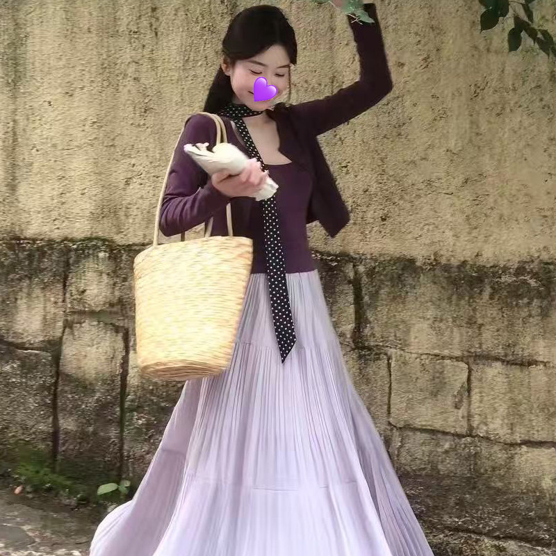 韩系温柔感黑色波点小丝巾女新款细窄长条系脖领巾高级感围巾配饰