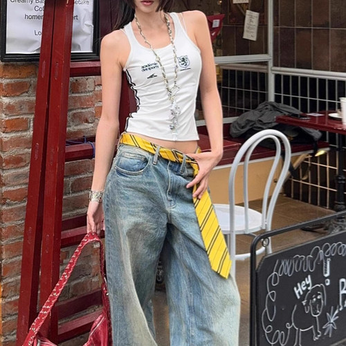韩版ins黄色系腰丝巾领带女新款牛仔裤腰带配饰小众时尚裤带腰链 - 图0