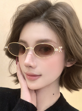 Jennie同款眼镜女太阳镜粉色y2k辣妹欧美椭圆金属新款墨镜高级感