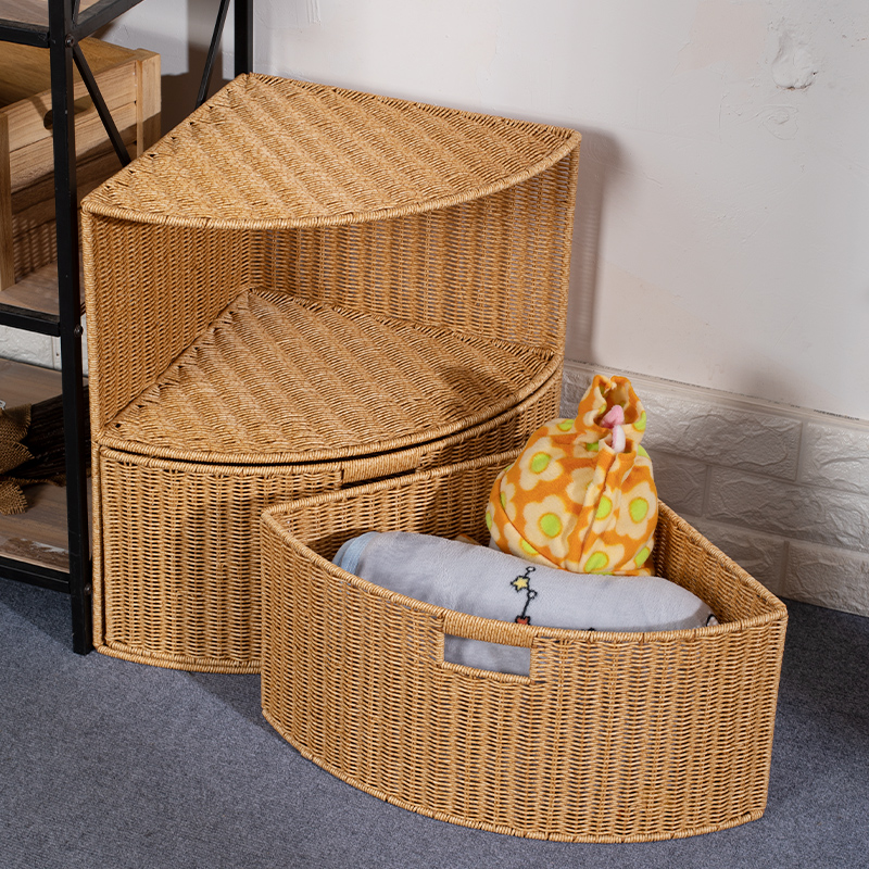 桂味源多层扇形置物架角落收纳箱仿藤编拐角收纳筐墙角转角置物筐 - 图2