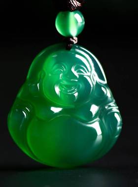 冰种绿玉髓吊坠女款绿玛瑙项链佛公树叶玉锁平安扣四季豆吊坠