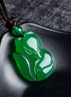 天冰种绿玉髓狐狸吊坠粉色黄色白色红玛瑙狐狸吊坠水晶挂件饰品