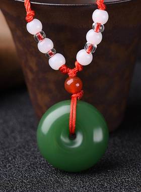 外蒙料绿平安扣吊坠男士女款玉项链仿碧玉白玉平安扣吊坠饰品