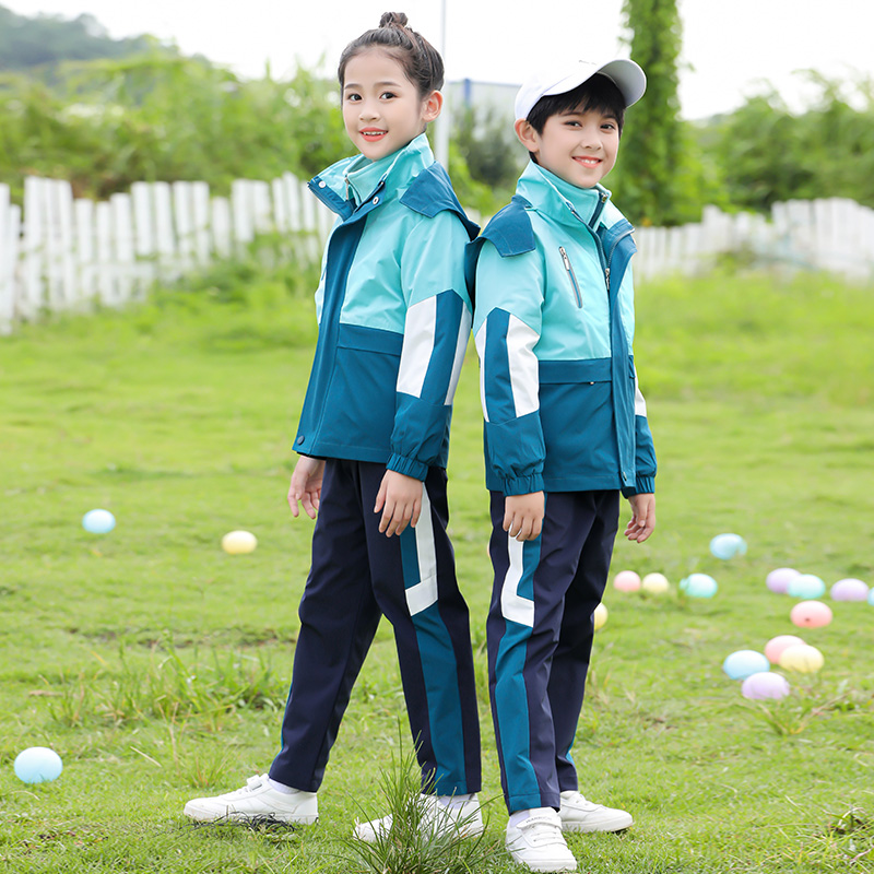 秋冬冲锋衣校服小学生班服套装儿童运动三件套加绒幼儿园园服套装