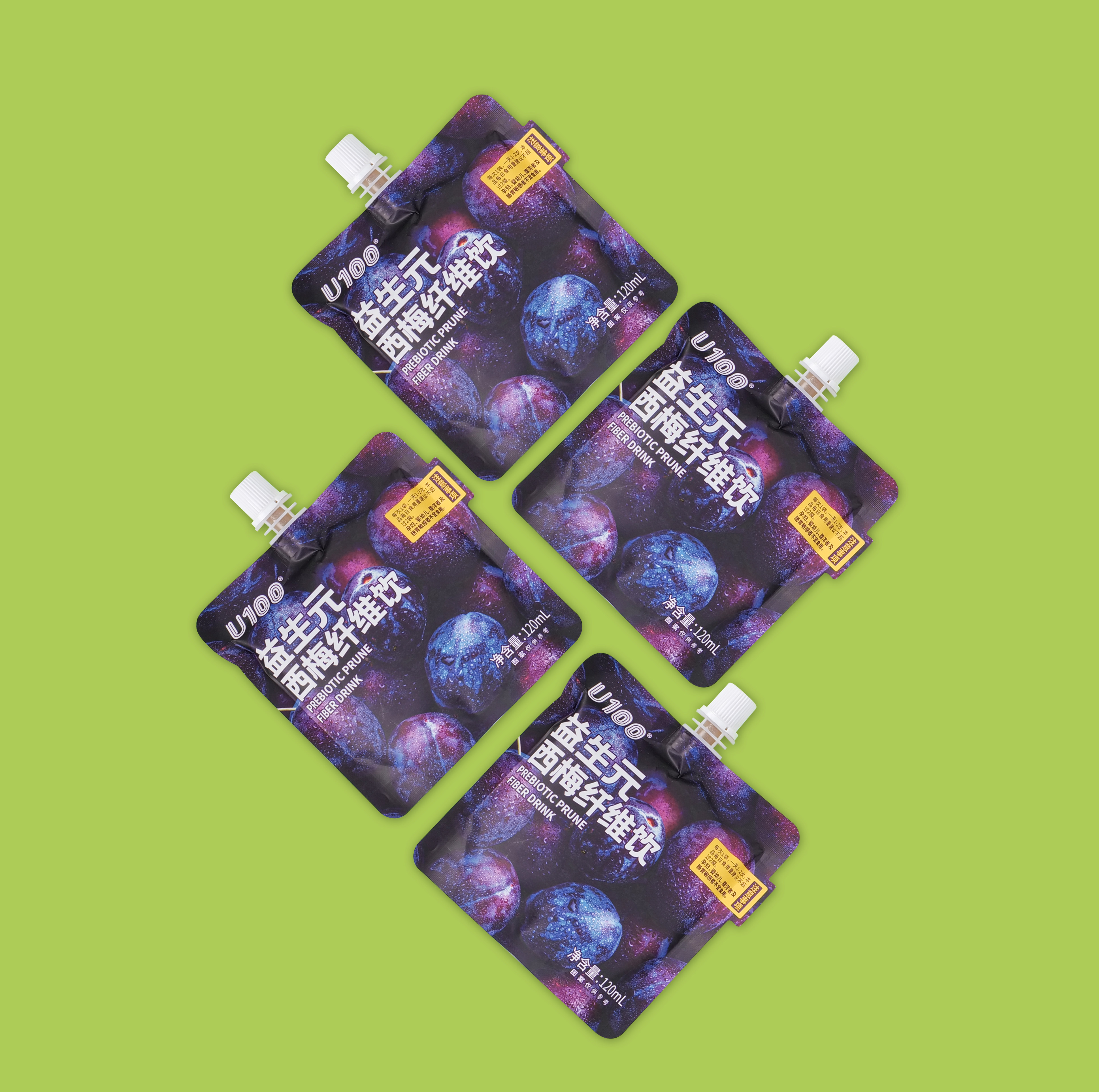 【全国销量第一】U100益生元西梅纤维饮蓝莓汁120ml125ml袋装便携,淘宝优惠券,粉丝福利购,淘宝优惠卷